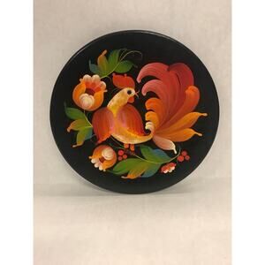 Beriozka Russian Lacquered wall hanging plate Rooster hand painted 8.5 inch